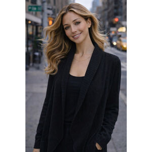 Banana Republic Black Italian Wool Cashmere Waterfall Cardigan M Quiet Luxury